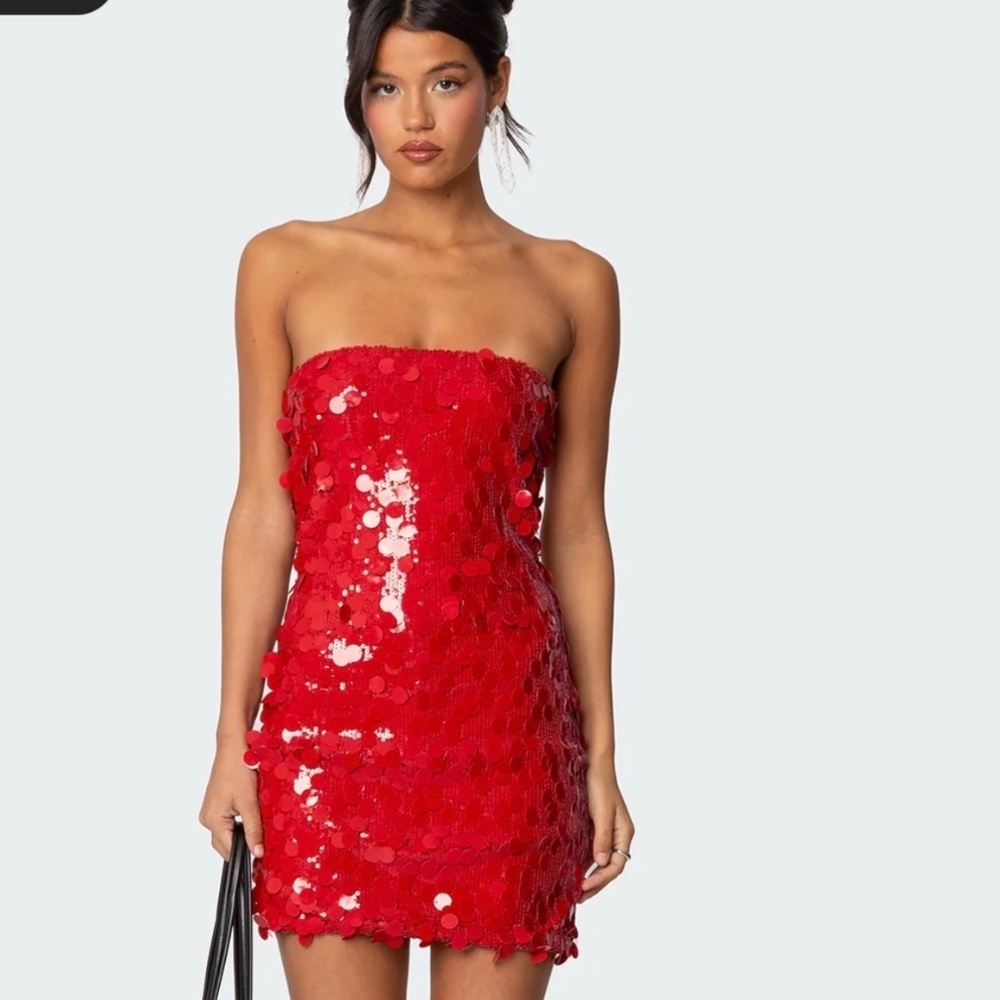 Red Samba Sequin Strapless Mini Dress sexy 4-6 holiday birthday party hot chic